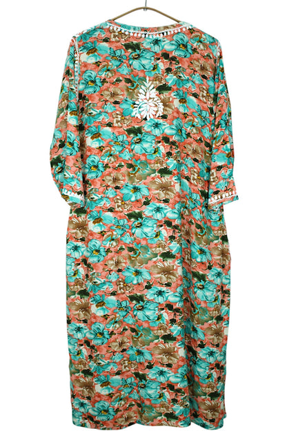 HINA GREEN LONG PRINTED RAYON CHIKANKARI KURTA