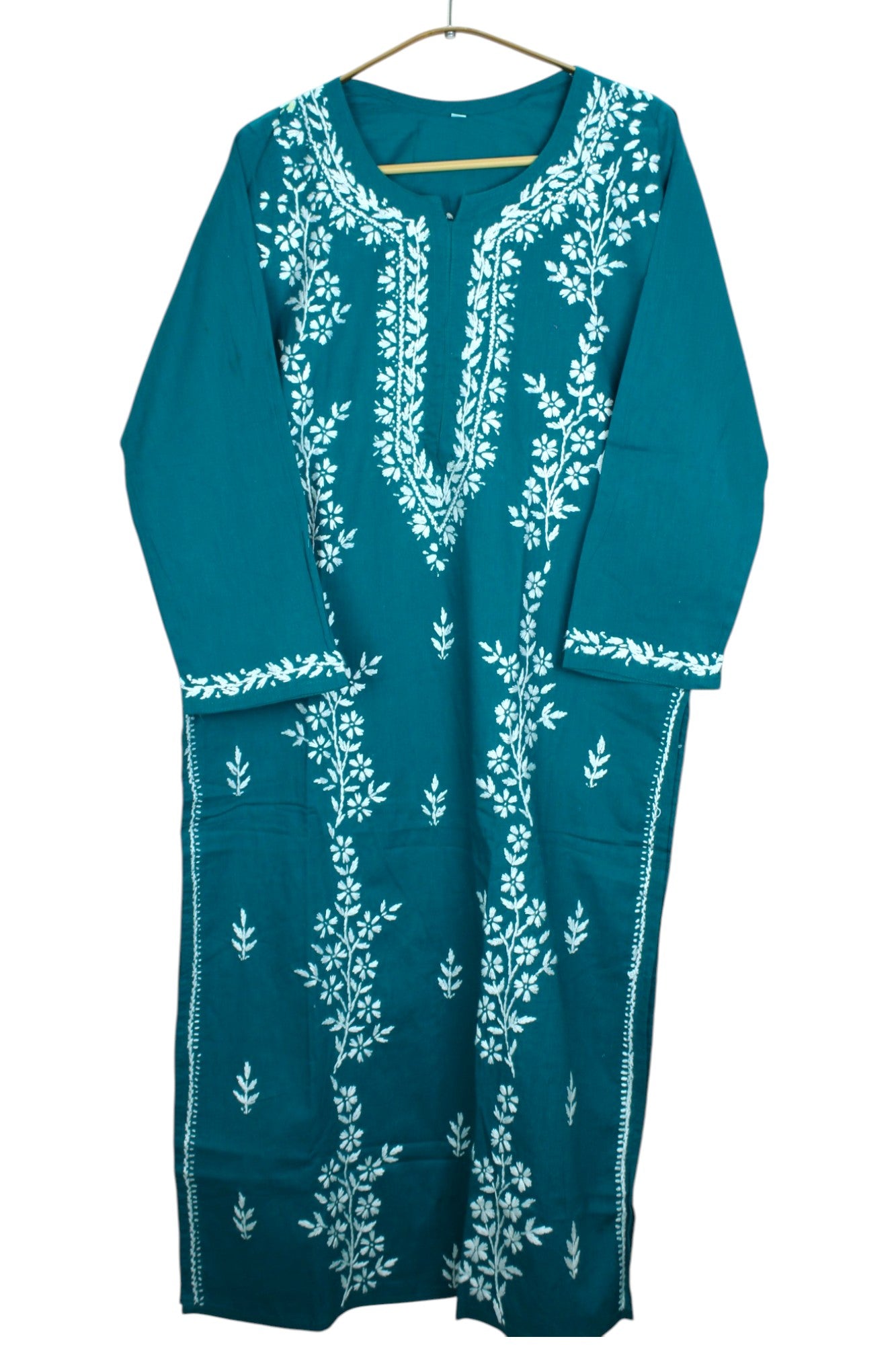 TEAL GREEN COTTON LONG KURTA