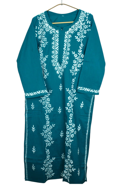TEAL GREEN COTTON LONG KURTA