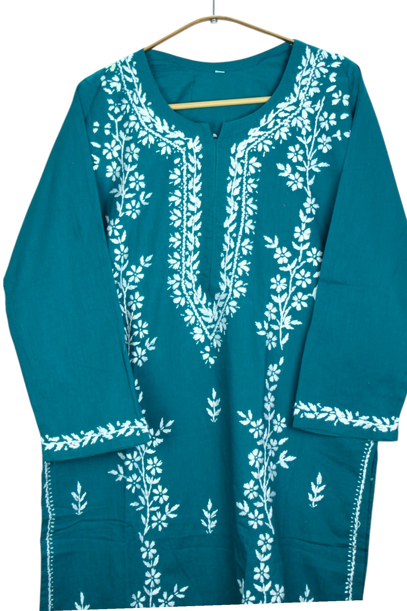 TEAL GREEN COTTON LONG KURTA