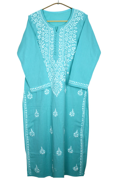 AYAT SEA BLUE COTTON LONG KURTA