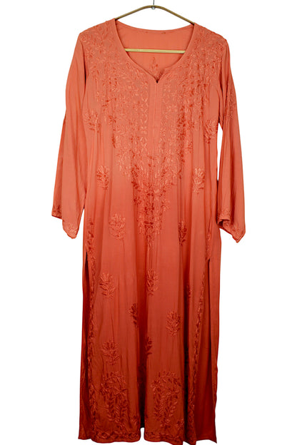 HUDA RUSTY ORANGE DUAL SHADE MODAL LONG KURTA