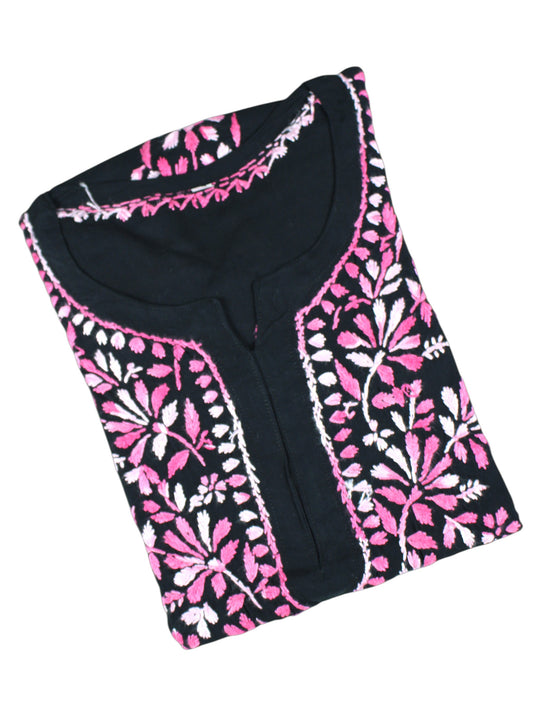 DIYA RAYON SHORT KURTA - BLACK & PINK