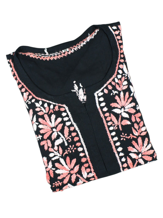 DIYA RAYON SHORT KURTA - BLACK & ORANGE