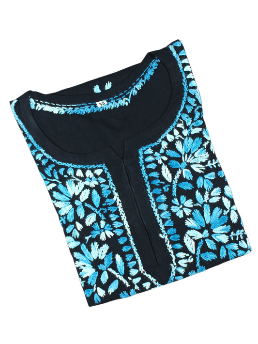 DIYA RAYON SHORT KURTA - BLACK & YELLOW