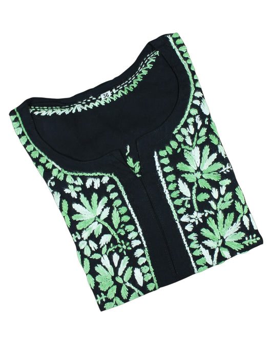 DIYA RAYON SHORT KURTA - BLACK & GREEN
