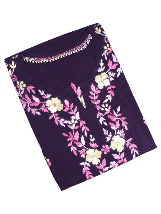HANIA PREMIUM DARK PURPLE COTTON SHORT KURTA
