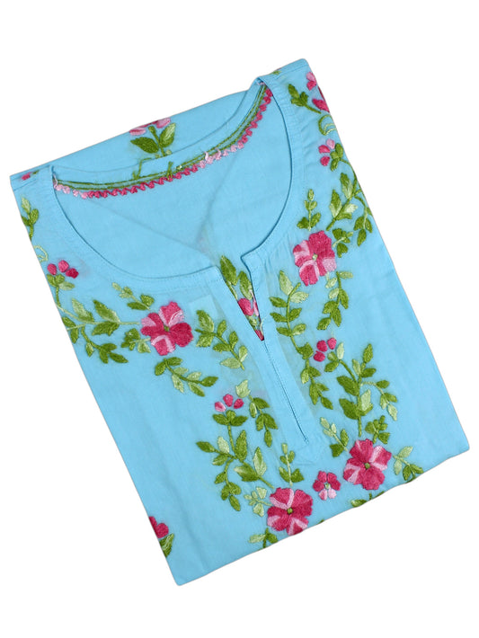 HANIA PREMIUM LIGHT BLUE COTTON SHORT KURTA