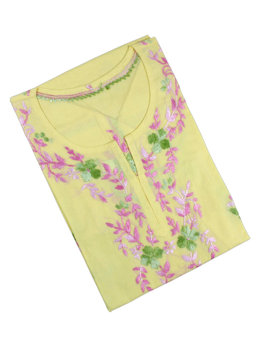 HANIA PREMIUM LIGHT YELLOW COTTON SHORT KURTA