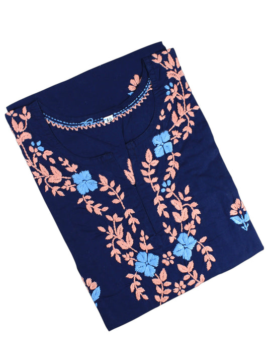 HANIA PREMIUM NAVY BLUE COTTON SHORT KURTA