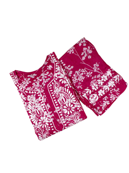 TUBA PINK MULMUL PRINTED KURTA WITH PANT
