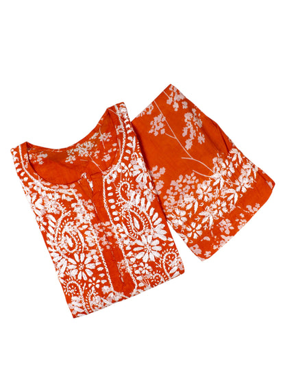 TUBA ORANGE MULMUL PRINTED KURTA WITH PANT