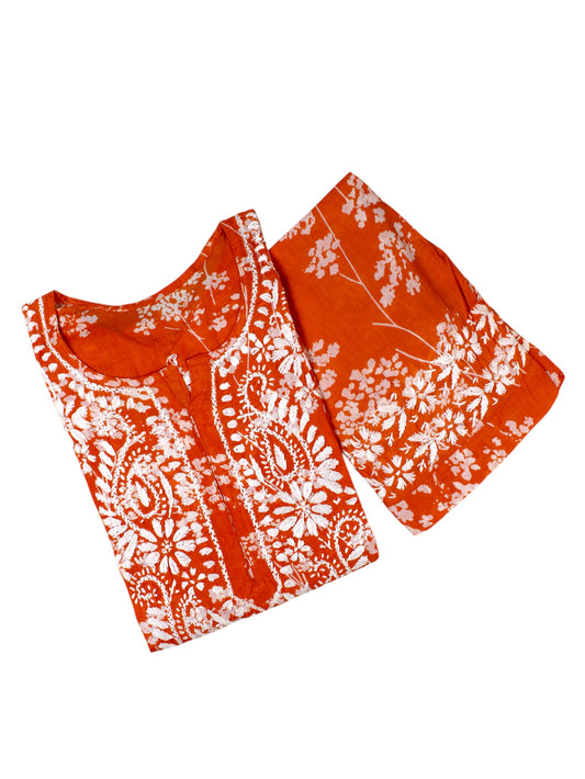 TUBA ORANGE MULMUL PRINTED KURTA WITH PANT