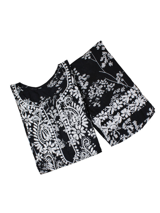 TUBA BLACK MULMUL PRINTED KURTA WITH PANT