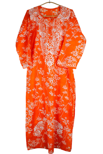 TUBA ORANGE MULMUL PRINTED KURTA WITH PANT