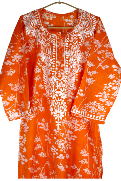 TUBA ORANGE MULMUL PRINTED KURTA WITH PANT