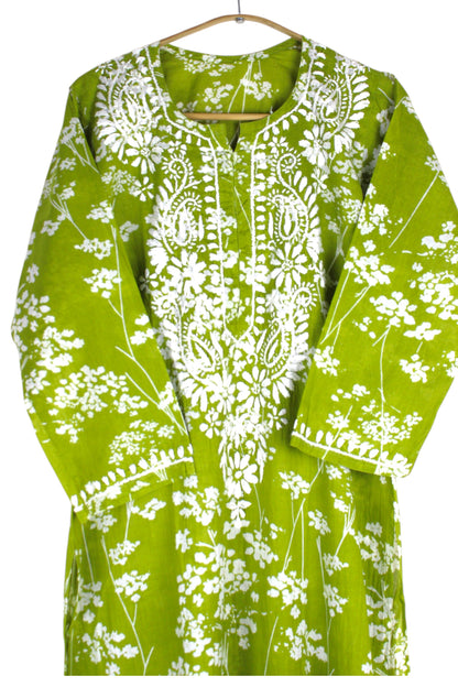 TUBA GREEN MULMUL PRINTED KURTA WITH PANT