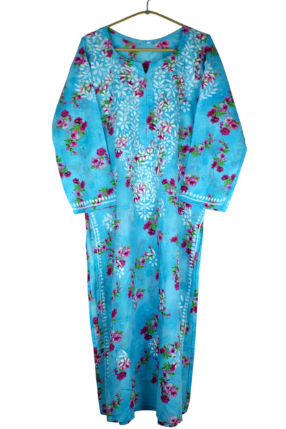 SANIA AQUA BLUE LONG MULMUL KURTA