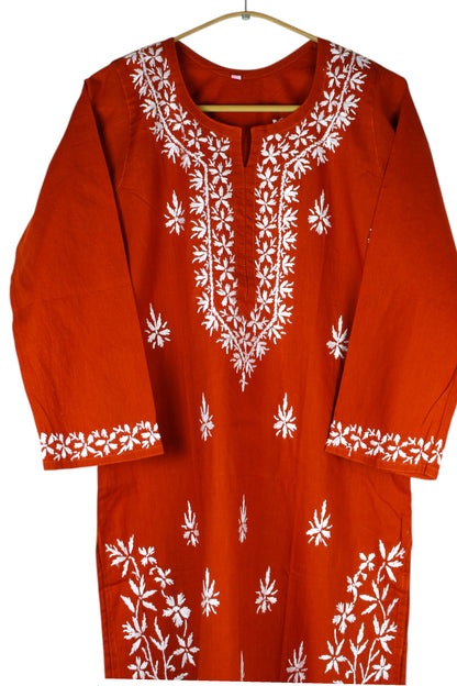 ZOYA RUST ORANGE COTTON LONG KURTA