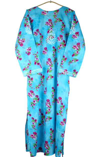SANIA AQUA BLUE LONG MULMUL KURTA
