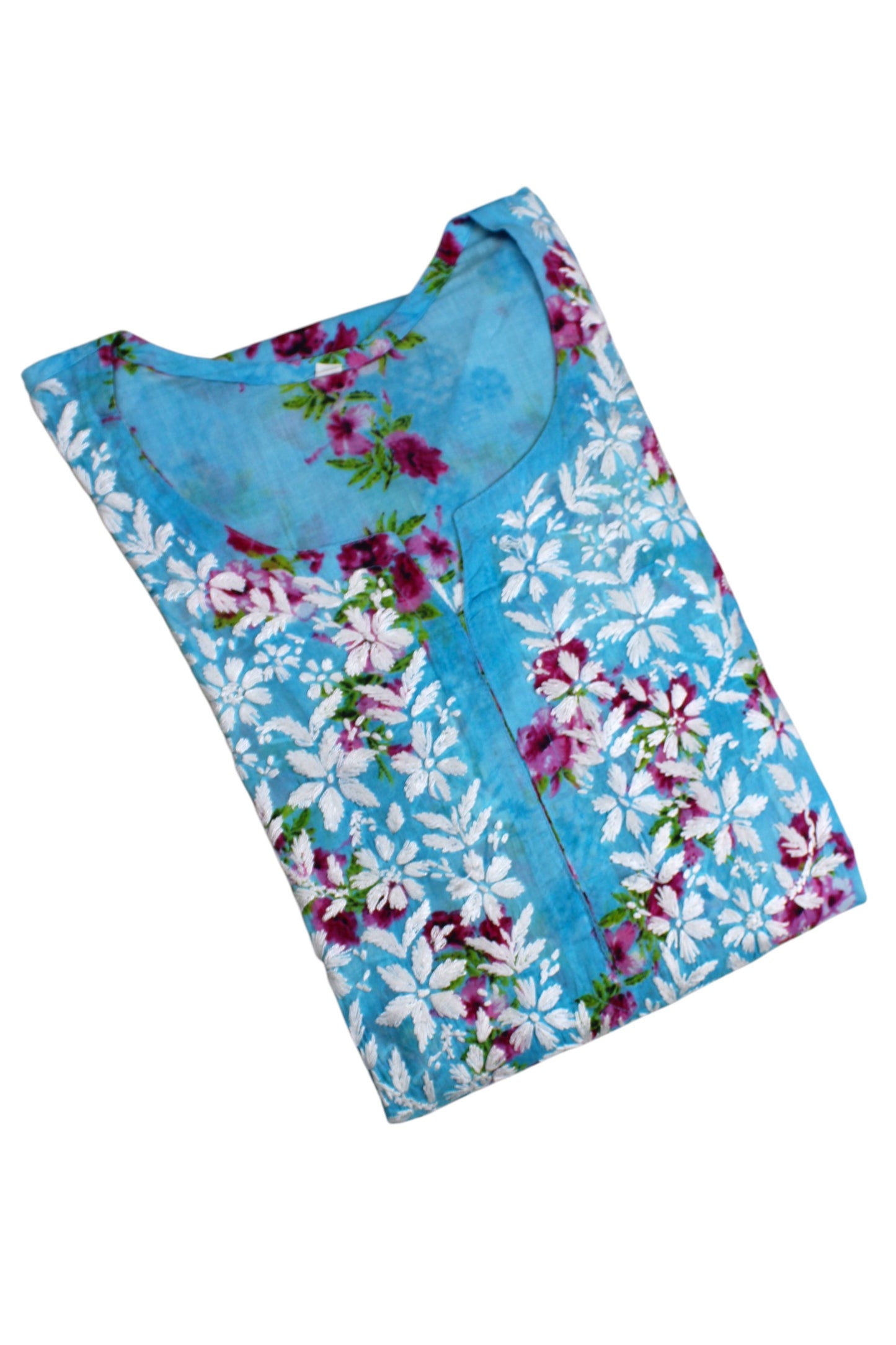 SANIA AQUA BLUE LONG MULMUL KURTA
