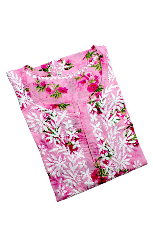 SANIA PINK LONG MULMUL KURTA
