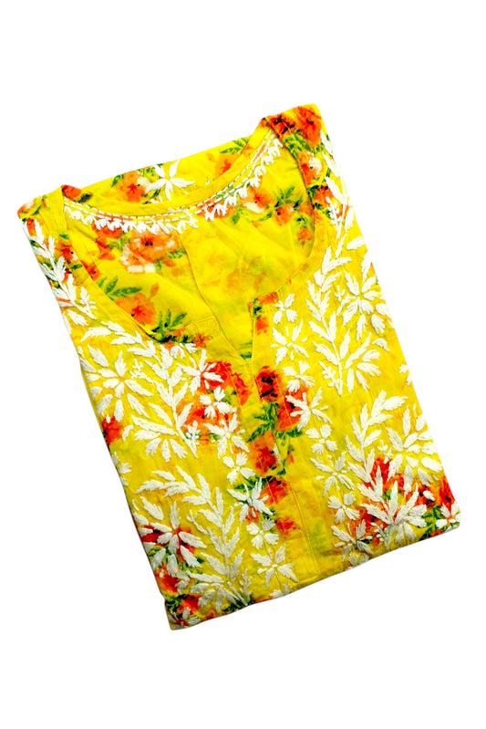 SANIA YELLOW LONG MULMUL KURTA