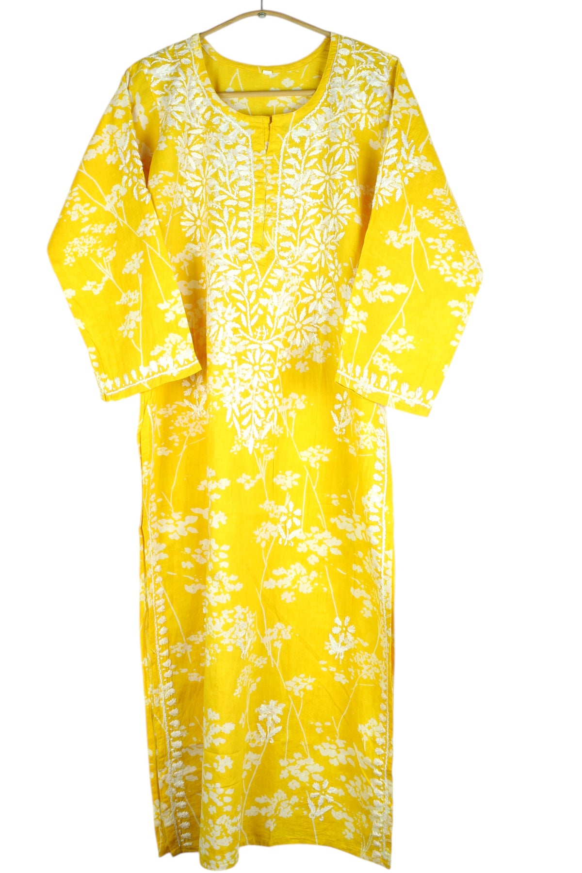 HUBA YELLOW MULMUL PRINTED LONG KURTA