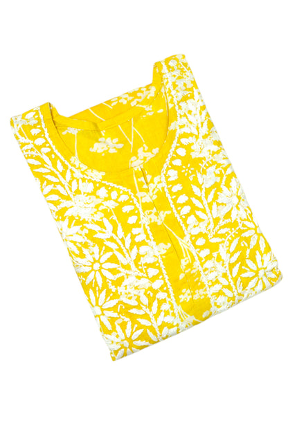 HUBA YELLOW MULMUL PRINTED LONG KURTA