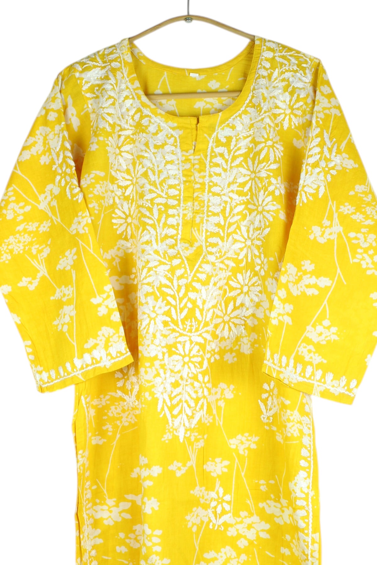 HUBA YELLOW MULMUL PRINTED LONG KURTA