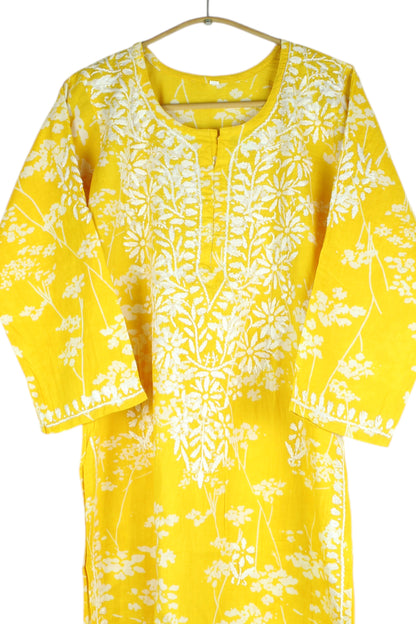 HUBA YELLOW MULMUL PRINTED LONG KURTA