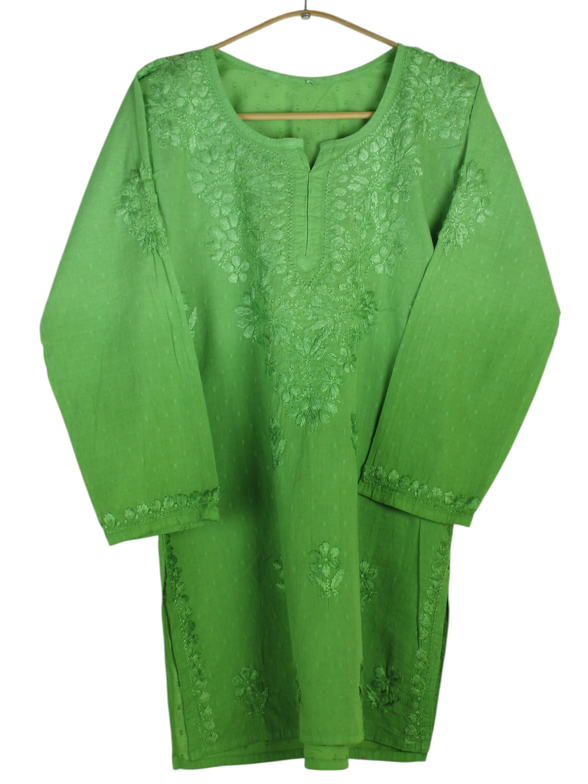 RUBINA PARROT GREEN DOBBY COTTON OMBRE SHORT KURTA