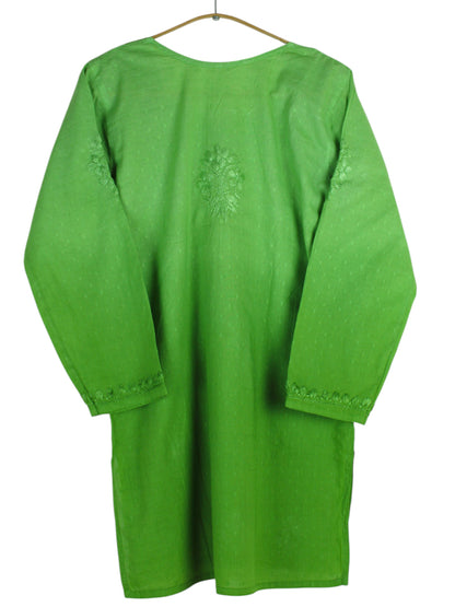 RUBINA PARROT GREEN DOBBY COTTON OMBRE SHORT KURTA