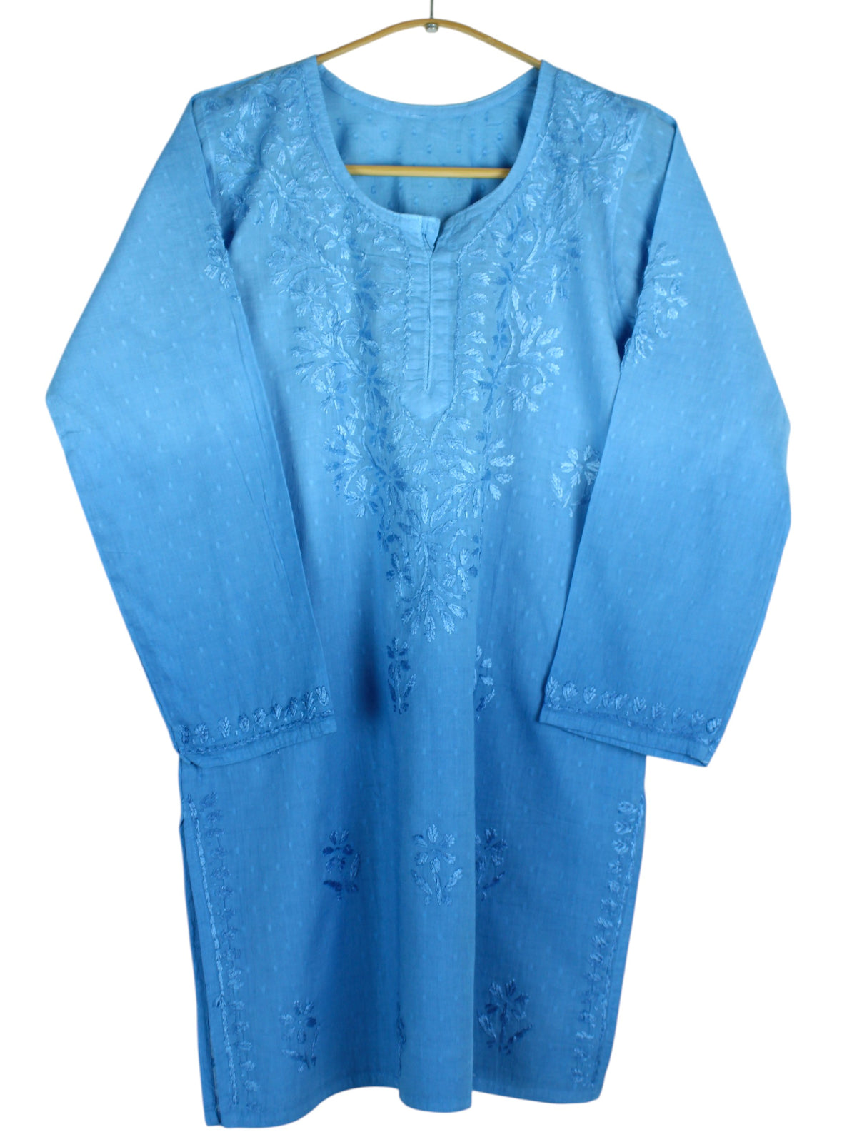 RUBINA BLUE DOBBY COTTON OMBRE SHORT KURTA