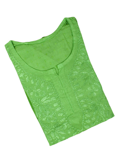 RUBINA PARROT GREEN DOBBY COTTON OMBRE SHORT KURTA
