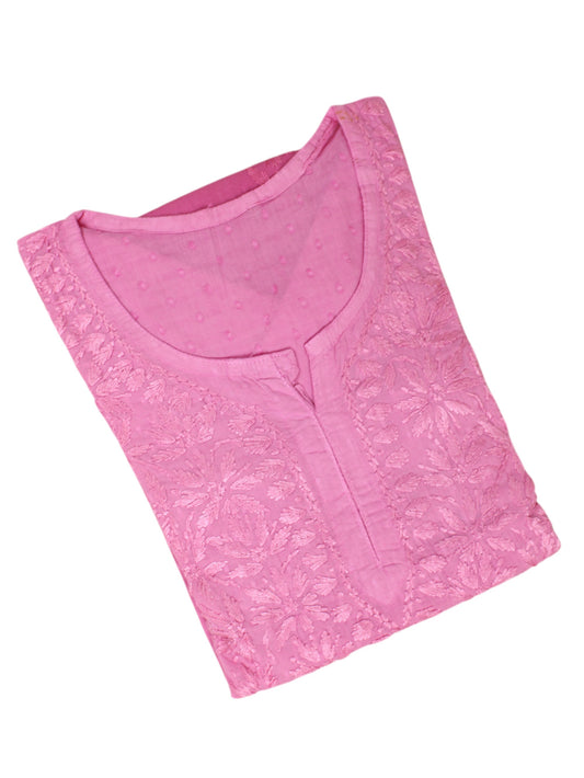 RUBINA PINK DOBBY COTTON OMBRE SHORT KURTA