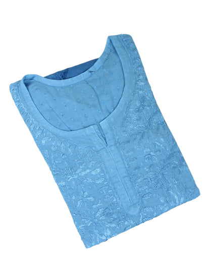RUBINA BLUE DOBBY COTTON OMBRE SHORT KURTA