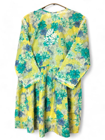 GREEN MULMUL PRINTED SHORT FROCK