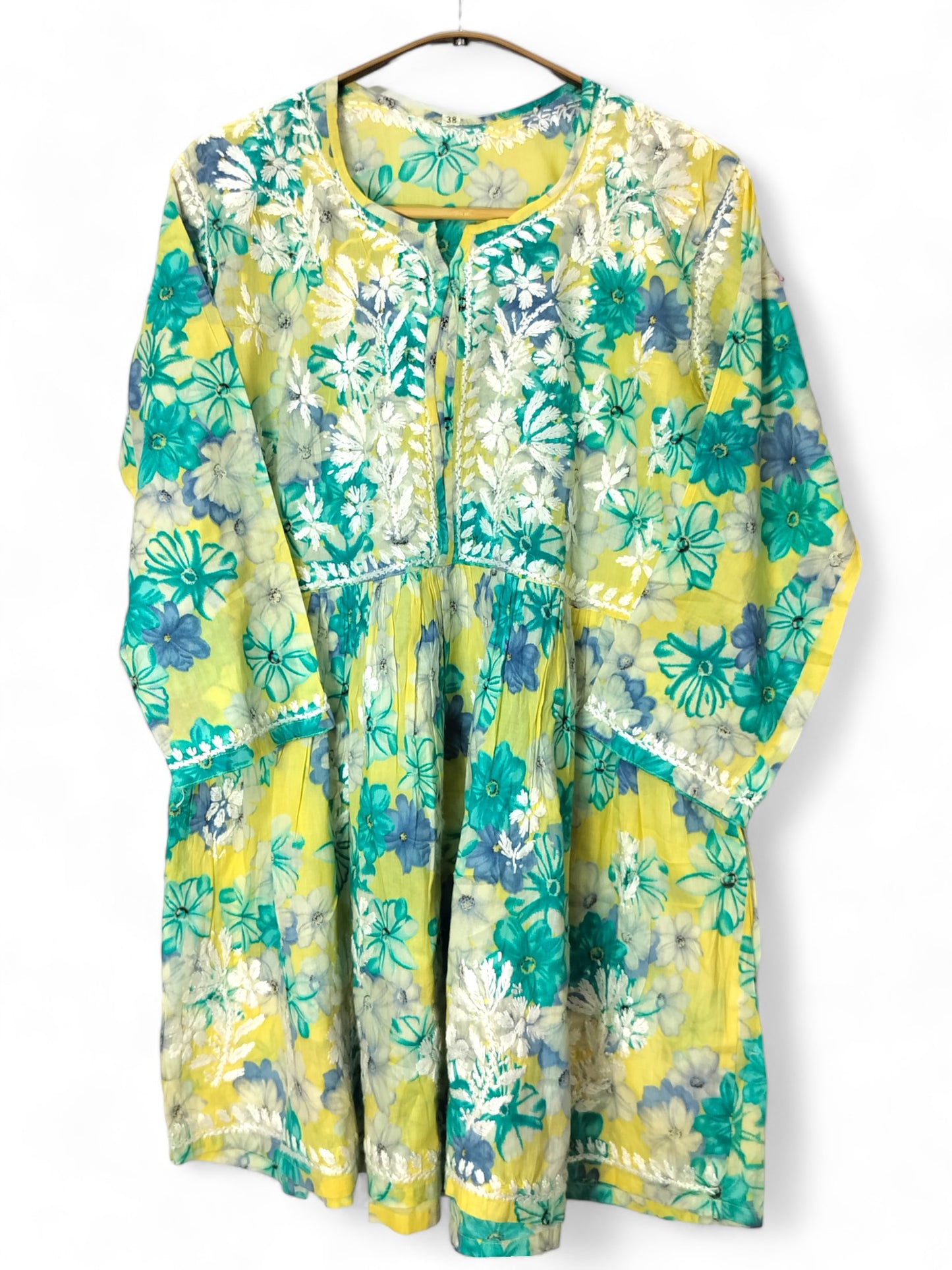 GREEN MULMUL PRINTED SHORT FROCK