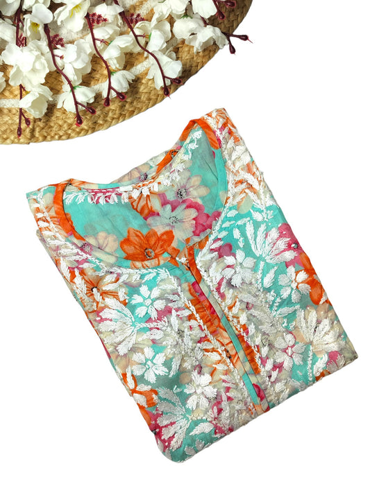 ORANGE MULMUL PRINTED SHORT FROCK