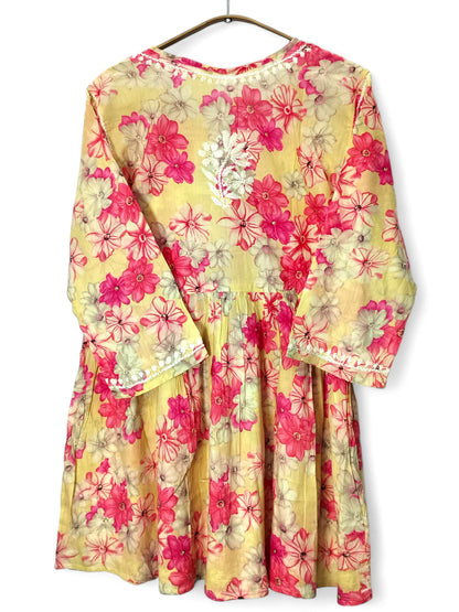 PINK MULMUL PRINTED SHORT FROCK