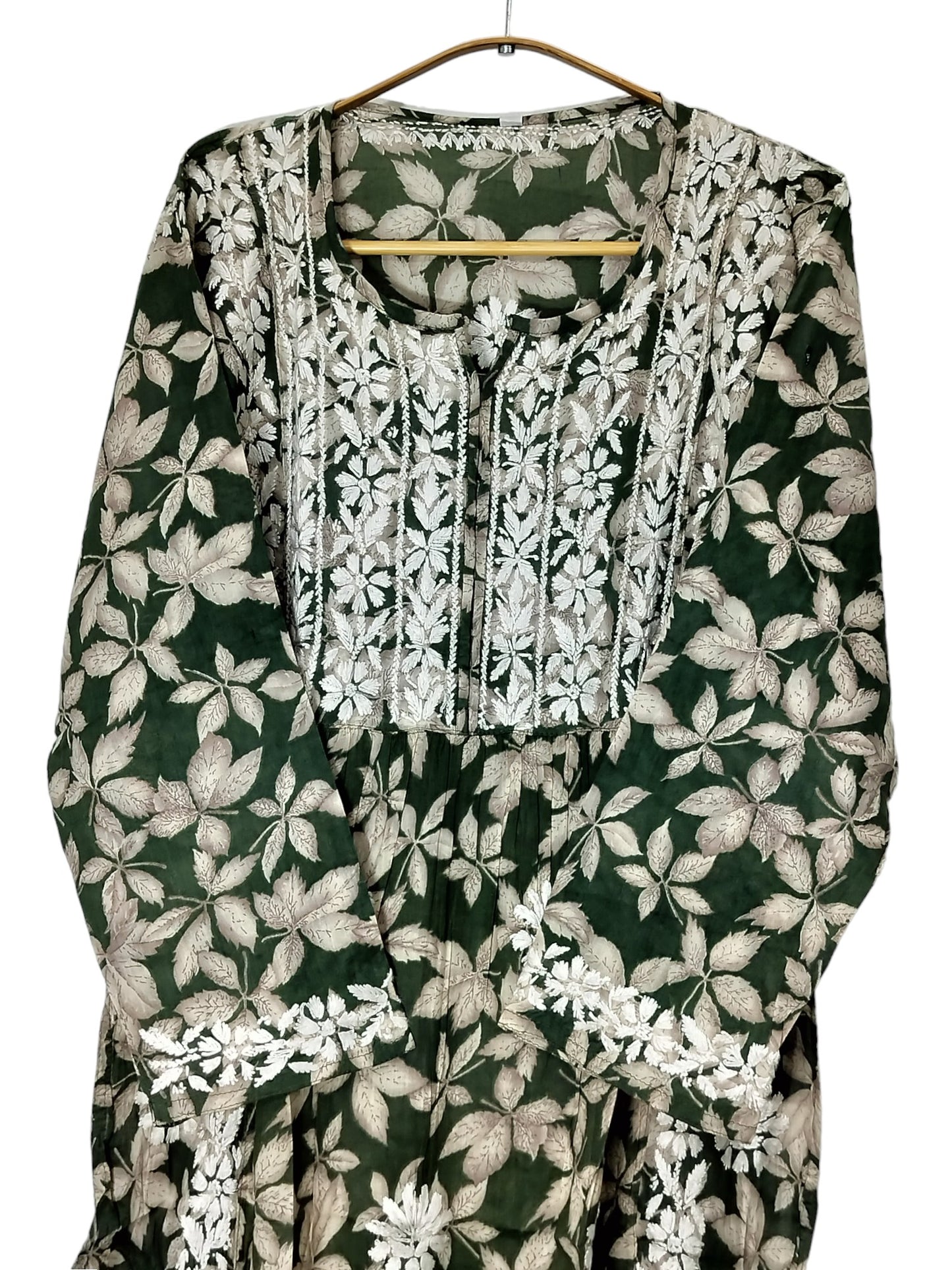 GREEN MULMUL DAHELIA PRINT NYRA CUT LONG DRESS