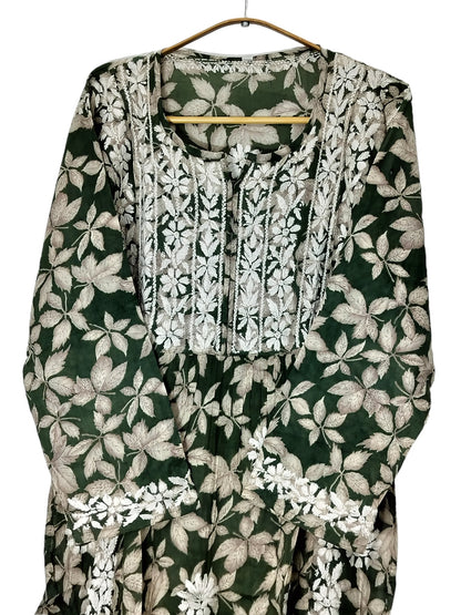 GREEN MULMUL DAHELIA PRINT NYRA CUT LONG DRESS