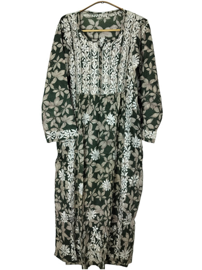 GREEN MULMUL DAHELIA PRINT NYRA CUT LONG DRESS