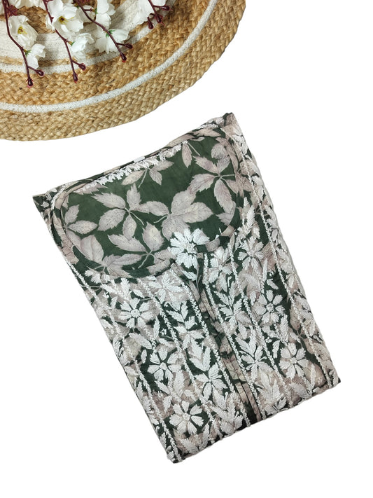 GREEN MULMUL DAHELIA PRINT NYRA CUT LONG DRESS