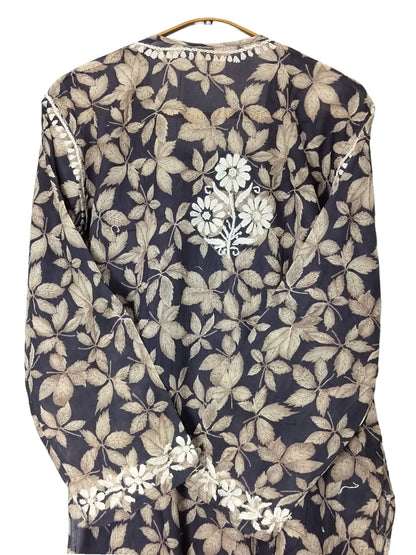 NAVY BLUE MULMUL DAHELIA PRINT NYRA CUT LONG DRESS