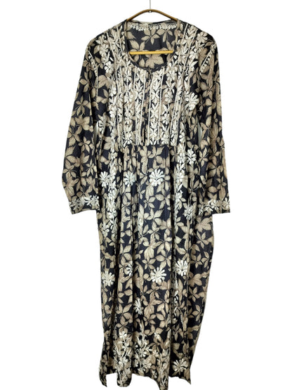 NAVY BLUE MULMUL DAHELIA PRINT NYRA CUT LONG DRESS