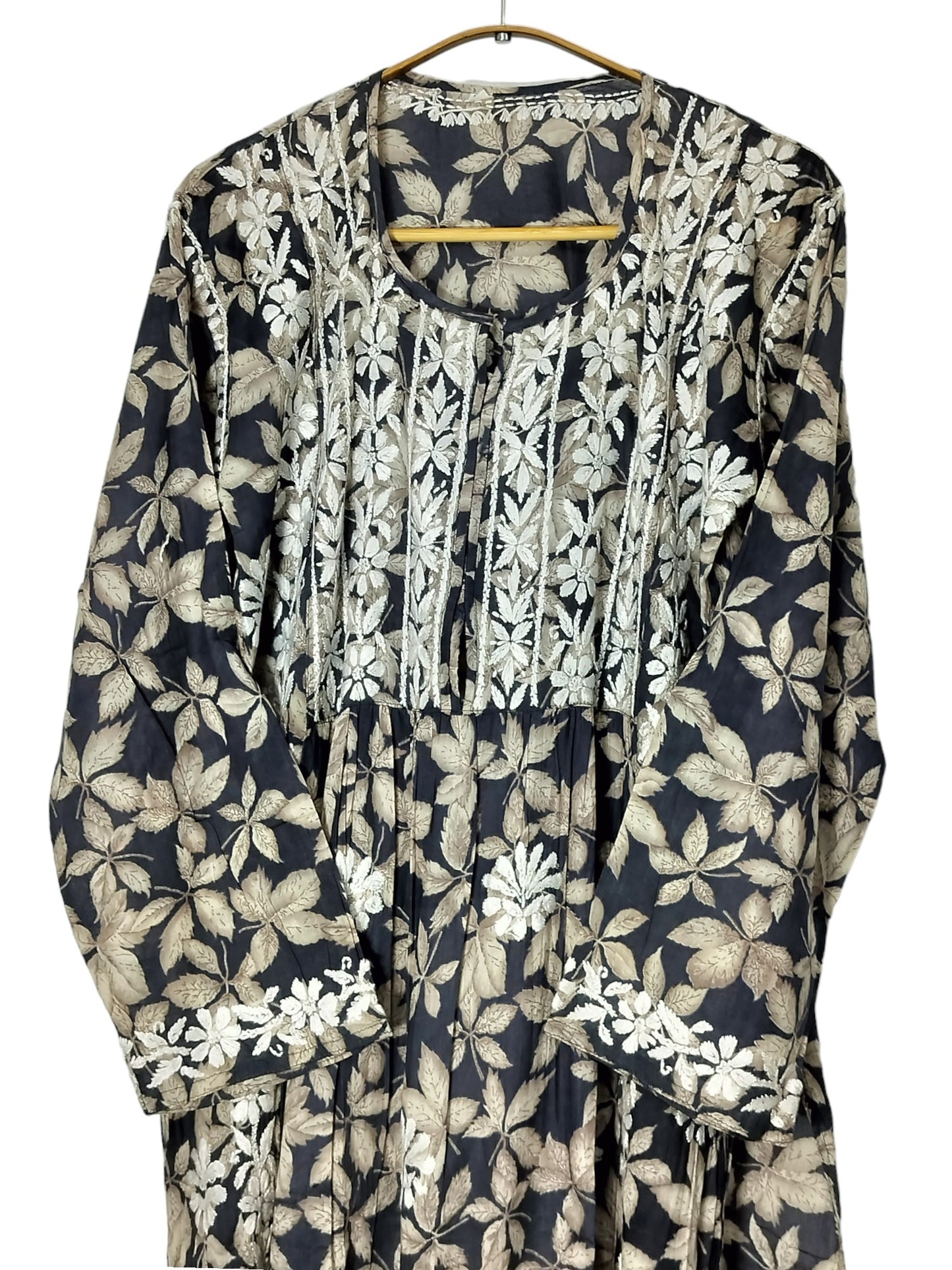 NAVY BLUE MULMUL DAHELIA PRINT NYRA CUT LONG DRESS