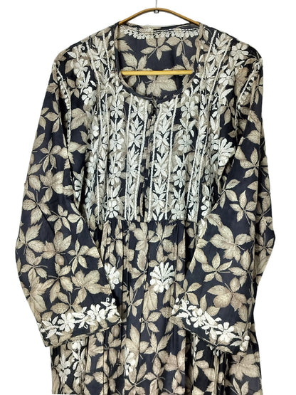 NAVY BLUE MULMUL DAHELIA PRINT NYRA CUT LONG DRESS