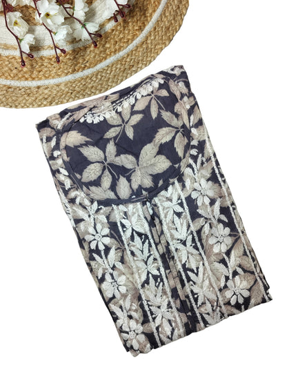 NAVY BLUE MULMUL DAHELIA PRINT NYRA CUT LONG DRESS